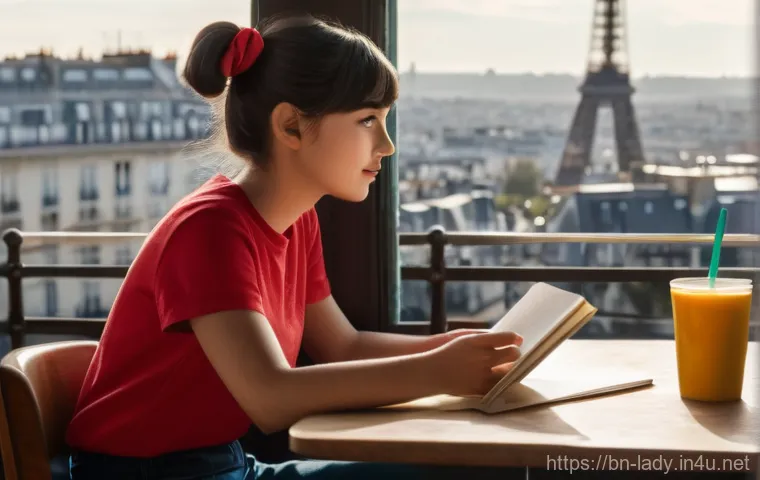 레이디버그 크리에이터 스토리 - **Prompt 1: The Spark of Inspiration**
"A candid, sunlit scene in a charming Parisian cafe. Thom...