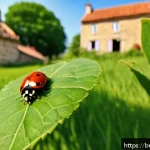 프랑스 문화와 레이디버그의 연결성 - A vibrant close-up of a traditional French countryside scene featuring a bright red ladybird with se...