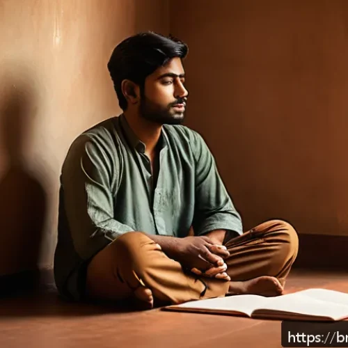 샤노아르 캐릭터 분석 - A thoughtful young Bengali man sitting cross-legged in a serene room filled with soft natural light,...