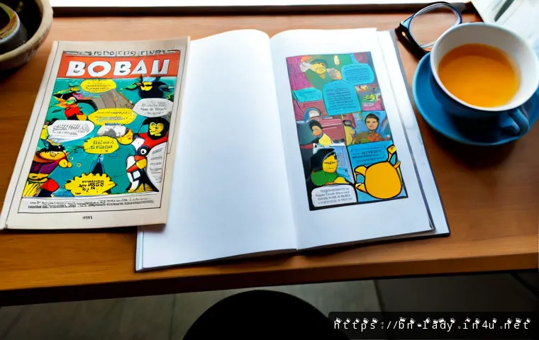 샤노아르 코믹북 출판 정보 - Photorealistic overhead view of a Bengali comic book publisher’s desk, a colorful illustrated comic ...